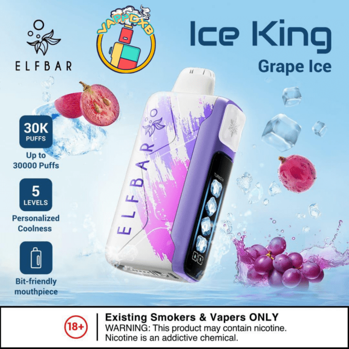 Elf Bar Ice King 30000 Puffs disposable vape in Dubai—5% nicotine, 20 ml, 14 flavours