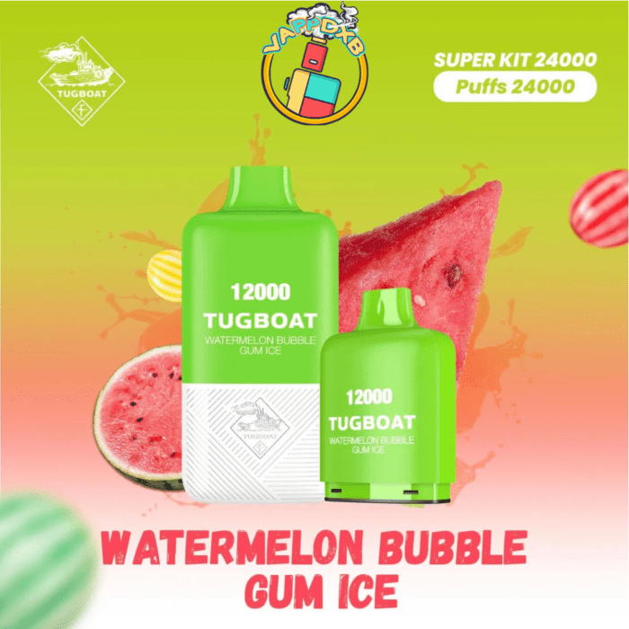 Tugboat 24000 Puffs vape device with sleek design, showcasing dual 12000-puff containers, premium flavours, and high-quality materials for a smooth and satisfying vaping experience.